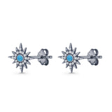 Starburst Stud Earring 10.7mm Lab Created Opal & Cubic Zirconia 925 Sterling Silver
