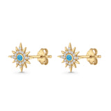 Starburst Stud Earring 10.7mm Lab Created Opal & Cubic Zirconia 925 Sterling Silver