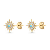 Starburst Stud Earring 10.7mm Lab Created Opal & Cubic Zirconia 925 Sterling Silver