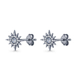 Starburst Stud Earring 10.7mm Lab Created Opal & Cubic Zirconia 925 Sterling Silver