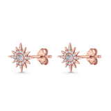 Starburst Stud Earring 10.7mm Lab Created Opal & Cubic Zirconia 925 Sterling Silver