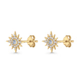 Starburst Stud Earring 10.7mm Lab Created Opal & Cubic Zirconia 925 Sterling Silver