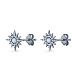 Starburst Stud Earring 10.7mm Lab Created Opal & Cubic Zirconia 925 Sterling Silver