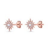 Starburst Stud Earring 10.7mm Lab Created Opal & Cubic Zirconia 925 Sterling Silver