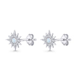 Starburst Stud Earring 10.7mm Lab Created Opal & Cubic Zirconia 925 Sterling Silver