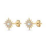 Starburst Stud Earring 10.7mm Lab Created Opal & Cubic Zirconia 925 Sterling Silver