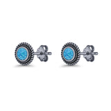 Round 8mm Lab Created Opal Twisted Rope Stud Earring 925 Sterling Silver