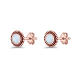 Round 8mm Lab Created Opal Twisted Rope Stud Earring 925 Sterling Silver