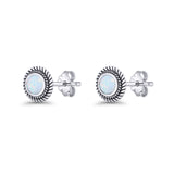 Round 8mm Lab Created Opal Twisted Rope Stud Earring 925 Sterling Silver