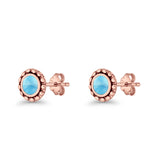 Round Beaded 7.2mm Lab Created Opal Stud Earring Oxidized 925 Sterling Silver