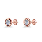 Round Beaded 7.2mm Lab Created Opal Stud Earring Oxidized 925 Sterling Silver