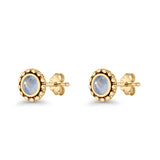 Round Beaded 7.2mm Lab Created Opal Stud Earring Oxidized 925 Sterling Silver