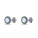 Round Beaded 7.2mm Lab Created Opal Stud Earring Oxidized 925 Sterling Silver