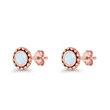Round Beaded 7.2mm Lab Created Opal Stud Earring Oxidized 925 Sterling Silver