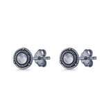 Floral Boho Stud Earring 7.4mm Oxidized Lab Created Opal 925 Sterling Silver