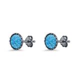 Round Lab Created Opal Stud Earring Oxidized 925 Sterling Silver