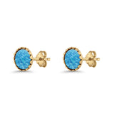 Round Lab Created Opal Stud Earring Oxidized 925 Sterling Silver