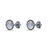 Round Lab Created Opal Stud Earring Oxidized 925 Sterling Silver
