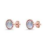 Round Lab Created Opal Stud Earring Oxidized 925 Sterling Silver