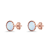 Round Lab Created Opal Stud Earring Oxidized 925 Sterling Silver