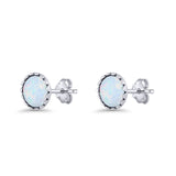 Round Lab Created Opal Stud Earring Oxidized 925 Sterling Silver