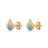 Paw Print Stud Earring Lab Created Opal & Cubic Zirconia 925 Sterling Silver