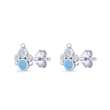 Paw Print Stud Earring Lab Created Opal & Cubic Zirconia 925 Sterling Silver