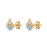 Paw Print Stud Earring Lab Created Opal & Cubic Zirconia 925 Sterling Silver