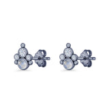 Paw Print Stud Earring Lab Created Opal & Cubic Zirconia 925 Sterling Silver