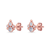 Paw Print Stud Earring Lab Created Opal & Cubic Zirconia 925 Sterling Silver