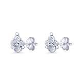 Paw Print Stud Earring Lab Created Opal & Cubic Zirconia 925 Sterling Silver