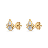 Paw Print Stud Earring Lab Created Opal & Cubic Zirconia 925 Sterling Silver
