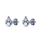 Paw Print Stud Earring Lab Created Opal & Cubic Zirconia 925 Sterling Silver