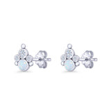 Paw Print Stud Earring Lab Created Opal & Cubic Zirconia 925 Sterling Silver