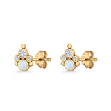Paw Print Stud Earring Lab Created Opal & Cubic Zirconia 925 Sterling Silver