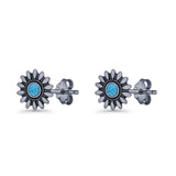 Sunflower Stud Earring 8.6mm Lab Created Opal Oxidized 925 Sterling Silver