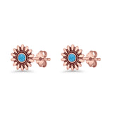 Sunflower Stud Earring 8.6mm Lab Created Opal Oxidized 925 Sterling Silver
