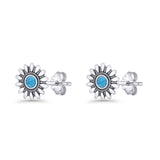 Sunflower Stud Earring 8.6mm Lab Created Opal Oxidized 925 Sterling Silver
