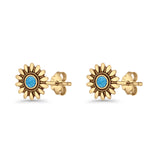 Sunflower Stud Earring 8.6mm Lab Created Opal Oxidized 925 Sterling Silver