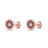 Sunflower Stud Earring 8.6mm Lab Created Opal Oxidized 925 Sterling Silver