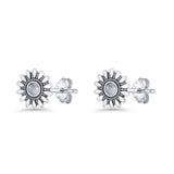 Sunflower Stud Earring 8.6mm Lab Created Opal Oxidized 925 Sterling Silver