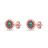 Sunflower Stud Earring 8.6mm Lab Created Opal Oxidized 925 Sterling Silver
