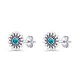 Sunflower Stud Earring 8.6mm Lab Created Opal Oxidized 925 Sterling Silver