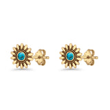 Sunflower Stud Earring 8.6mm Lab Created Opal Oxidized 925 Sterling Silver