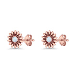 Sunflower Stud Earring 8.6mm Lab Created Opal Oxidized 925 Sterling Silver