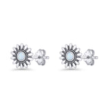 Sunflower Stud Earring 8.6mm Lab Created Opal Oxidized 925 Sterling Silver