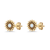 Sunflower Stud Earring 8.6mm Lab Created Opal Oxidized 925 Sterling Silver