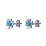 Flower Stud Earring Lab Created Opal & Cubic Zirconia 925 Sterling Silver
