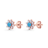 Flower Stud Earring Lab Created Opal & Cubic Zirconia 925 Sterling Silver