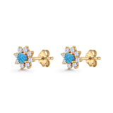 Flower Stud Earring Lab Created Opal & Cubic Zirconia 925 Sterling Silver